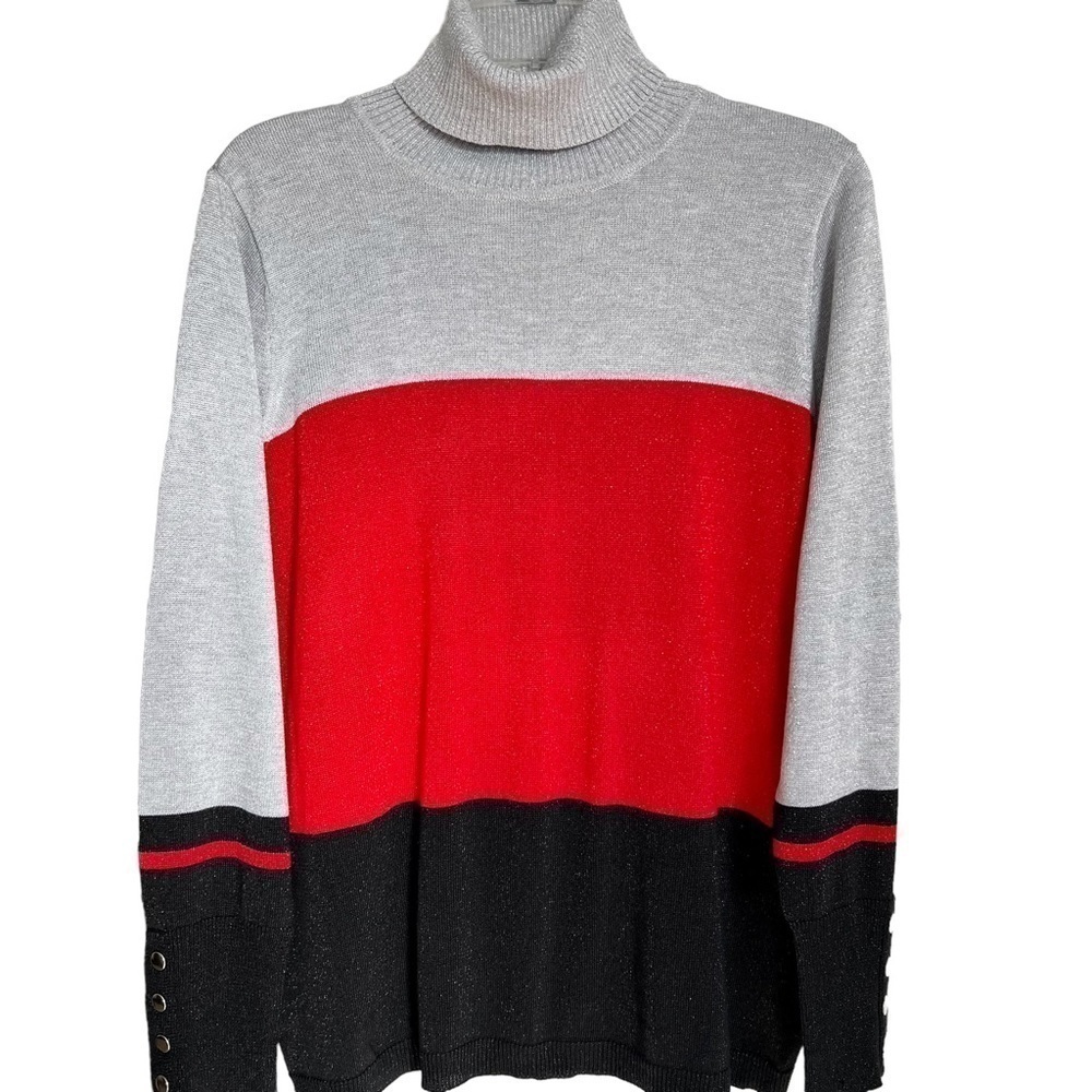 Joseph A Women’s Sparkly Striped Holiday Sweater Lightweight Turtle Neck PXL - Picture 2 of 15